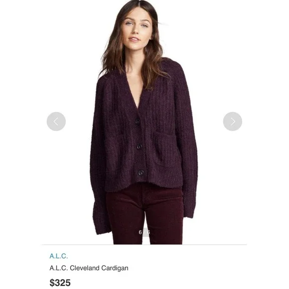 A.L.C. Burgundy Cleveland V-Neck Ribbed-Knit Cardigan Size M Retail$325 - Picture 12 of 16